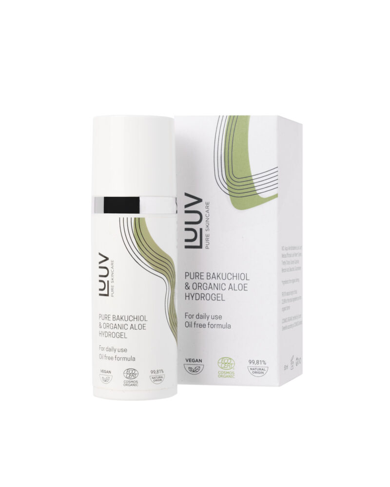 LUUV - Hidrogelis su grynu bakučioliu ir ekologišku alaviju, COSMOS Organic, 50 ml
