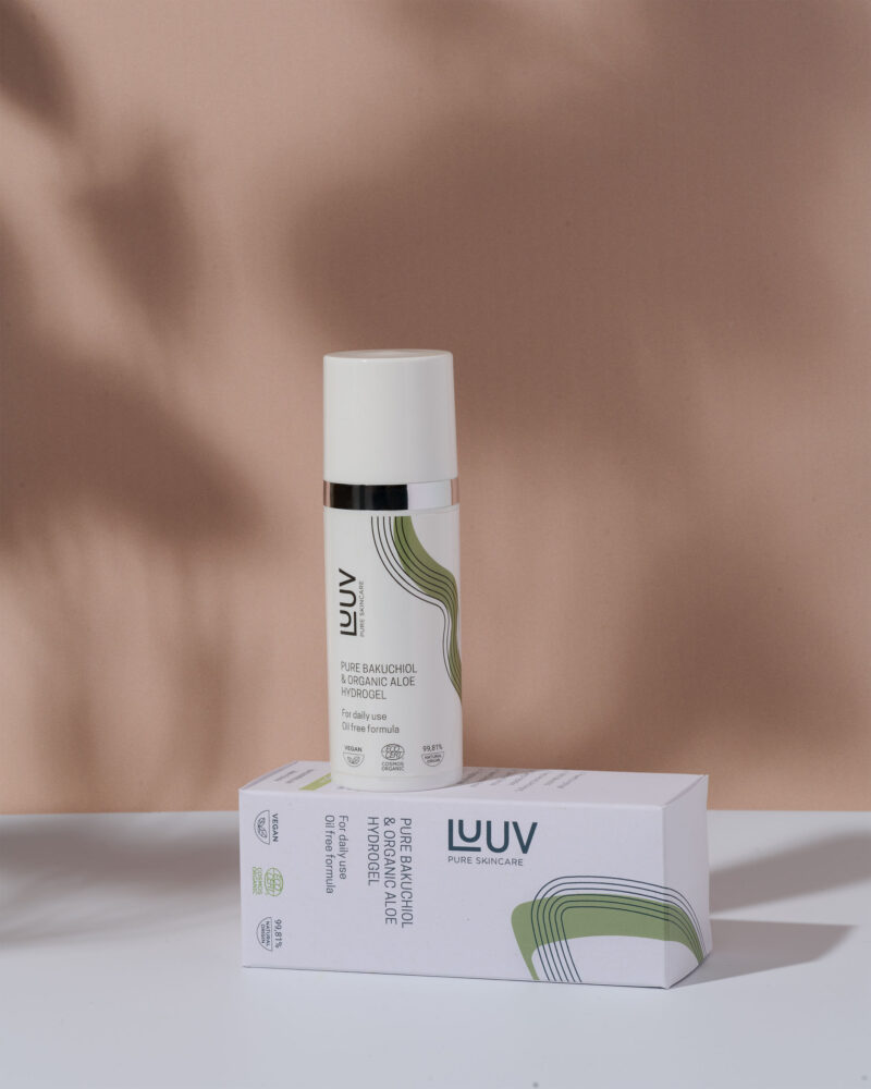 LUUV - Hidrogelis su grynu bakučioliu ir ekologišku alaviju, COSMOS Organic, 50 ml