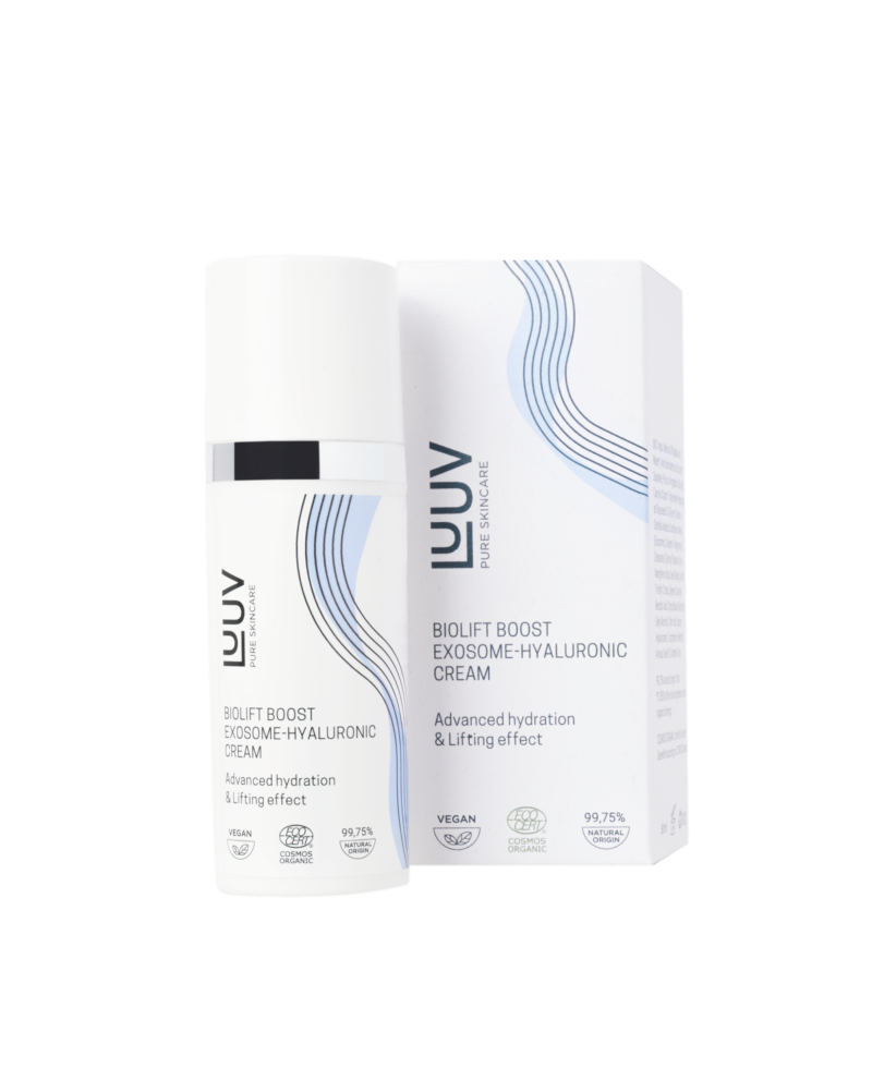 LUUV - BioLift natūralus veido kremas su egzosomomis ir hialurono rūgštimi, COSMOS sertifikuotas, 50 ml